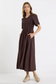 RE:UNION Wren Shirred Bodice Midi Dress Chocolate Linen Blend | Women's Dresses | Gretel Lane