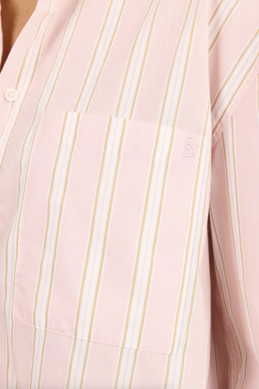 Stories Be Told You Got This Oversized Cotton-blend Boyfriend Shirt Pink/Beige Stripe | Women's Clothing | Gretel Lane