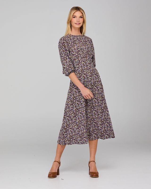 Boom Shankar Women's A-line Midi Purple Floral Yuna Dress | Gretel Lane