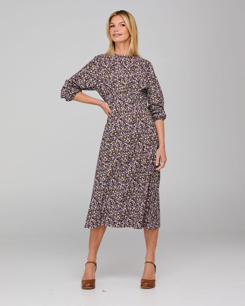Boom Shankar Women's A-line Midi Purple Floral Yuna Dress | Gretel Lane