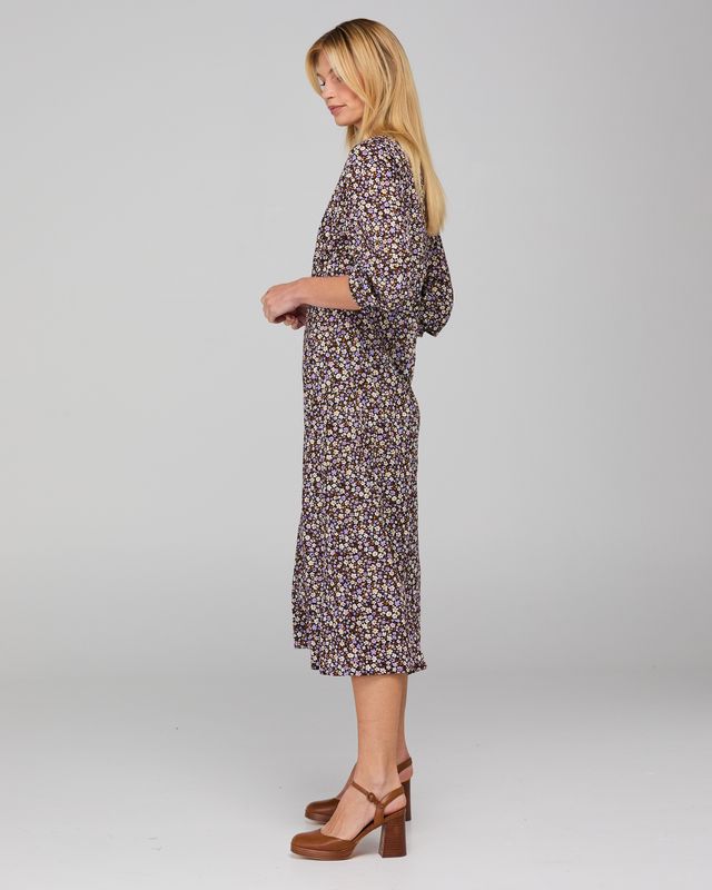 Boom Shankar Women's A-line Midi Purple Floral Yuna Dress | Gretel Lane
