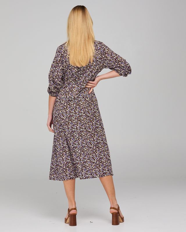 Boom Shankar Women's A-line Midi Purple Floral Yuna Dress | Gretel Lane