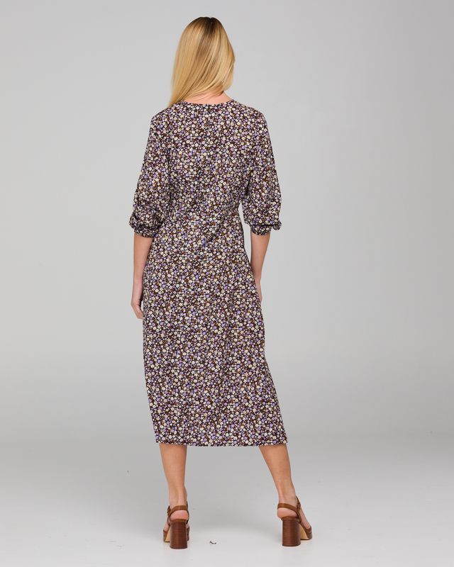 Boom Shankar Women's A-line Midi Purple Floral Yuna Dress | Gretel Lane