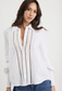 By Rosa Zinnia Ramie Lace Trim Long Sleeve Shirt in White | Women's Tops | Gretel Lane