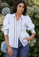By Rosa Zinnia Ramie Lace Trim Long Sleeve Shirt in White | Women's Tops | Gretel Lane