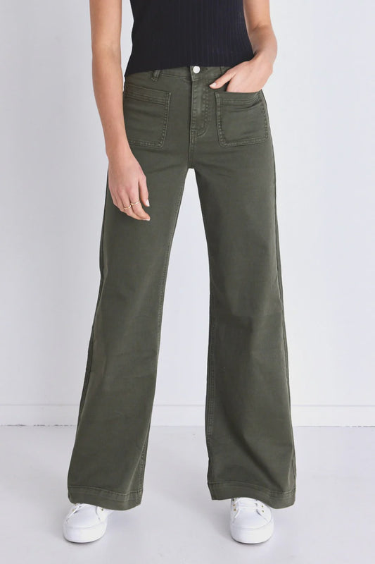 Zoey High Rise Wide Leg Jean (Dark Khaki)