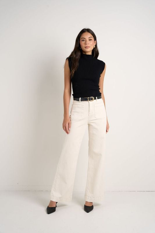 Zoey High Rise Wide Leg Jean (Ecru)