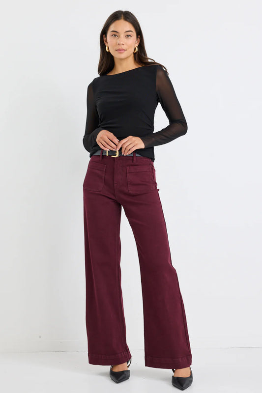 Zoey High Rise Wide Leg Jean (Burgundy)