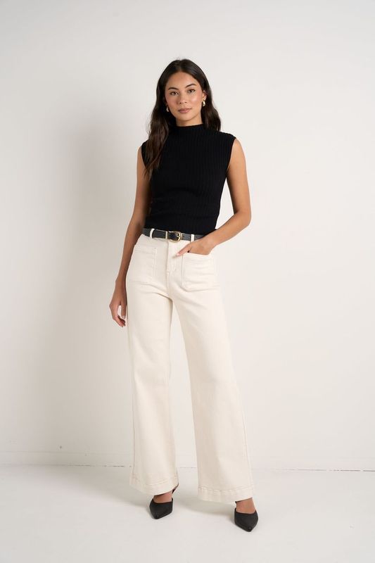 Zoey High Rise Wide Leg Jean (Ecru)