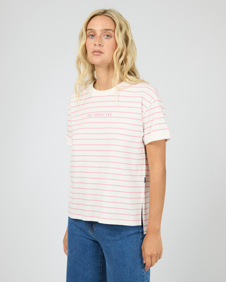 All About Eve AAE Washed Cotton Tee Orchid Stripe | Women's T-shirt | Gretel Lane