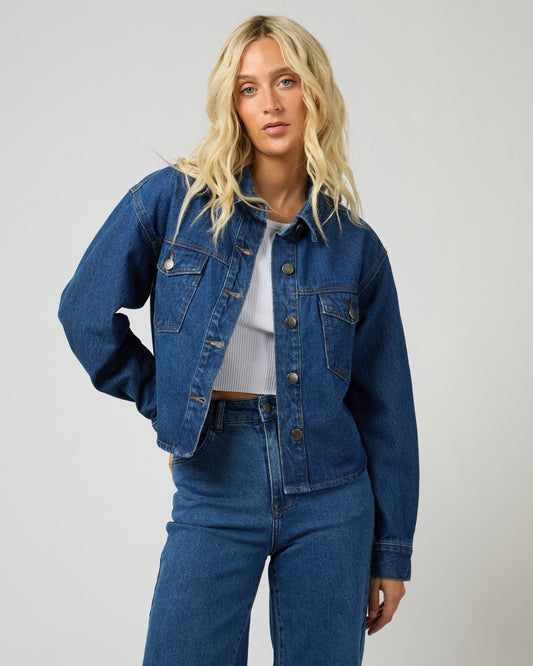 Banks Cropped Heritage Blue Denim Jacket | Gretel Lane