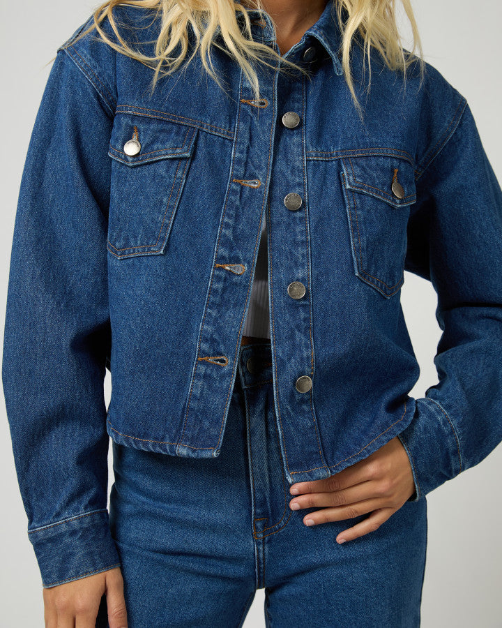 Banks Cropped Heritage Blue Denim Jacket | Gretel Lane