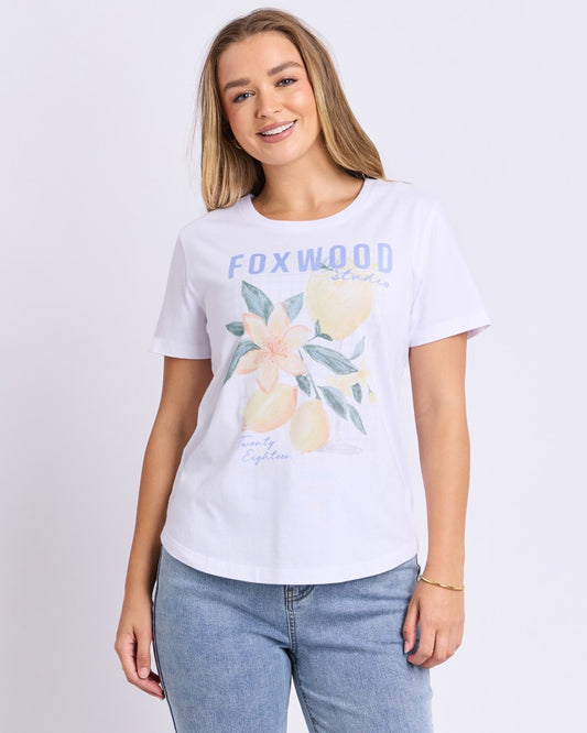 Foxwood Botany Lemon Cotton Tee White | Women's T-shirts | Gretel Lane