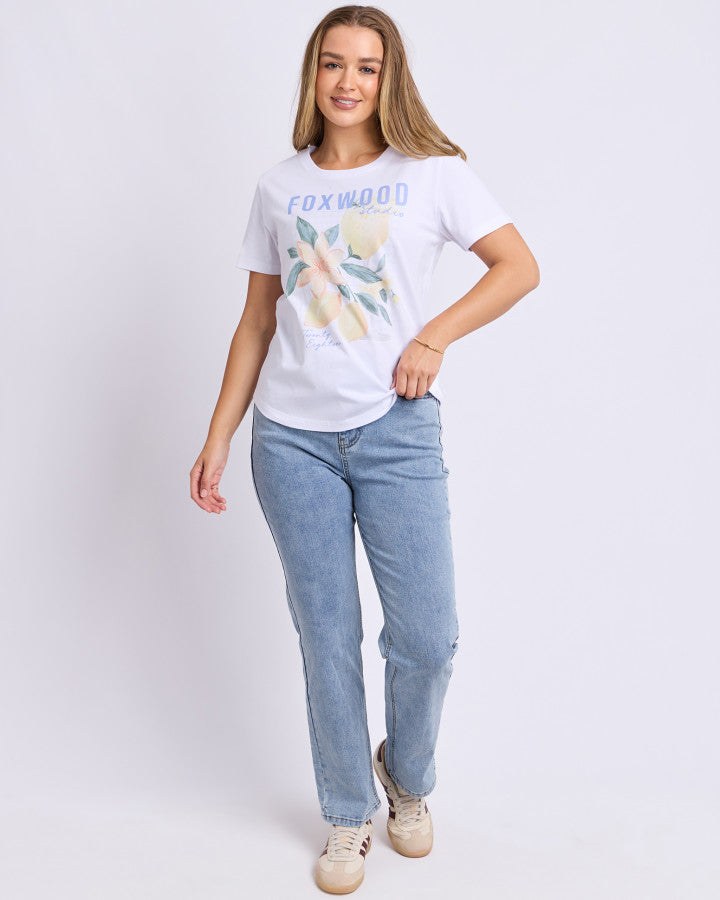 Foxwood Botany Lemon Cotton Tee White | Women's T-shirts | Gretel Lane