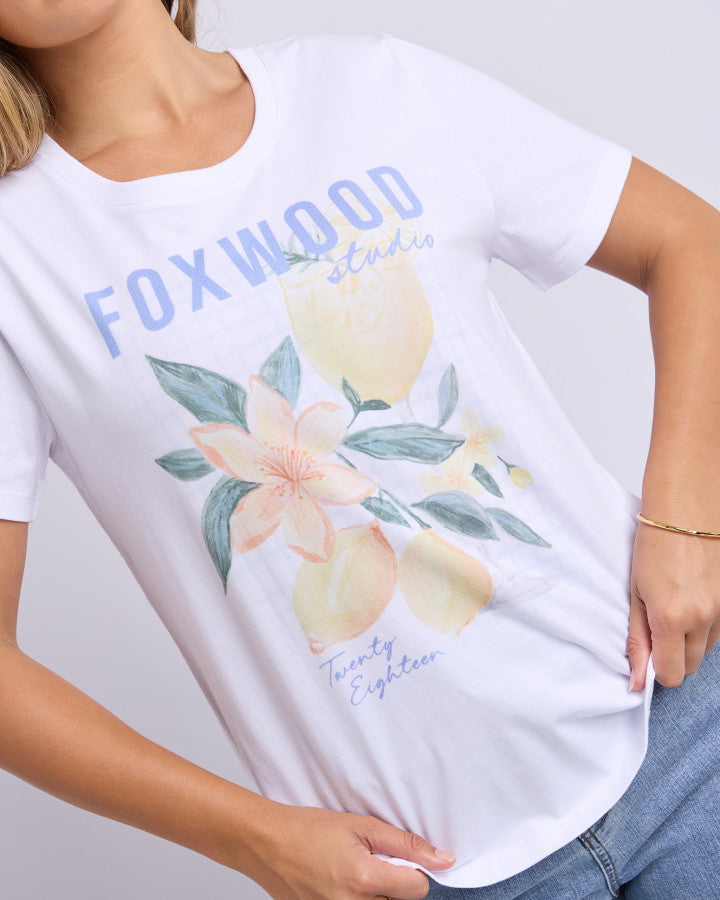Foxwood Botany Lemon Cotton Tee White | Women's T-shirts | Gretel Lane