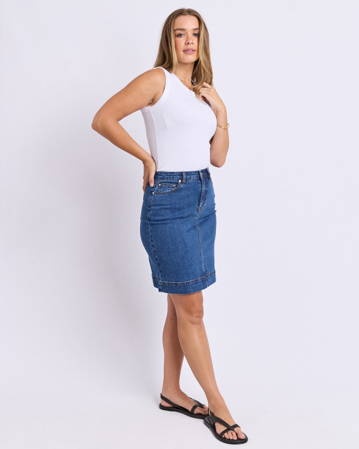 Foxwood Bower Knee-length Denim Skirt Mid Blue | Women's Clothing | Gretel Lane