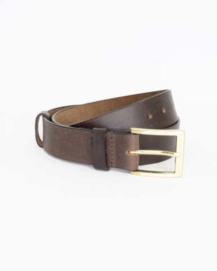 Humidity Women's Dark Brown Classic Leather Belt with Gold Buckle | Gretel Lane