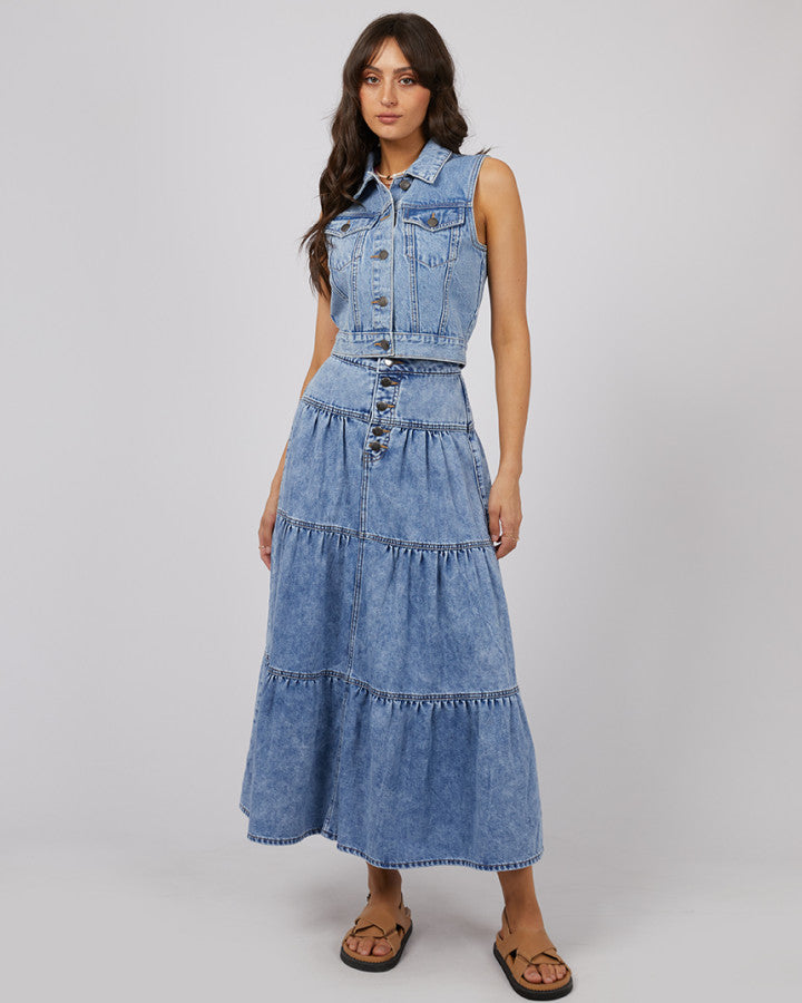 Coco Denim Maxi Skirt (Light Blue)