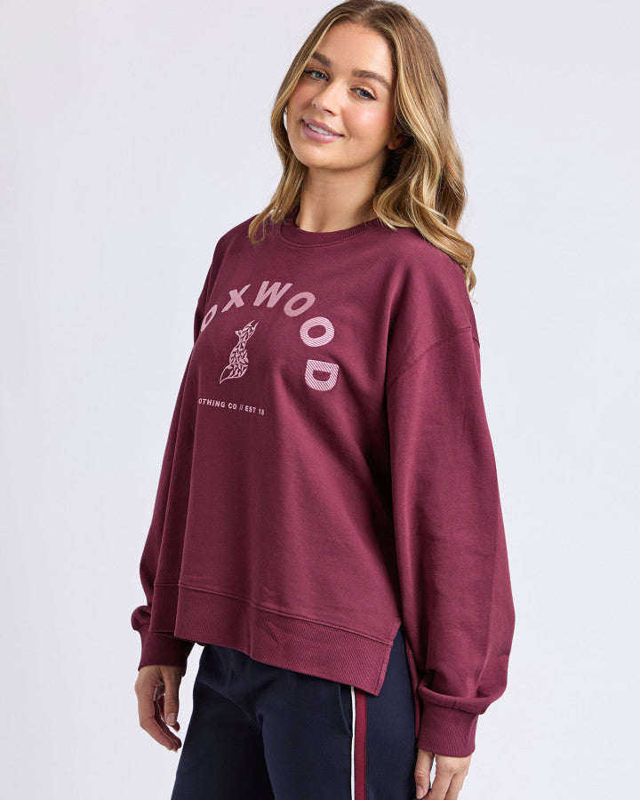 Foxwood Women's Maroon Cotton Effortless Crew Sweatshirt | Gretel Lane