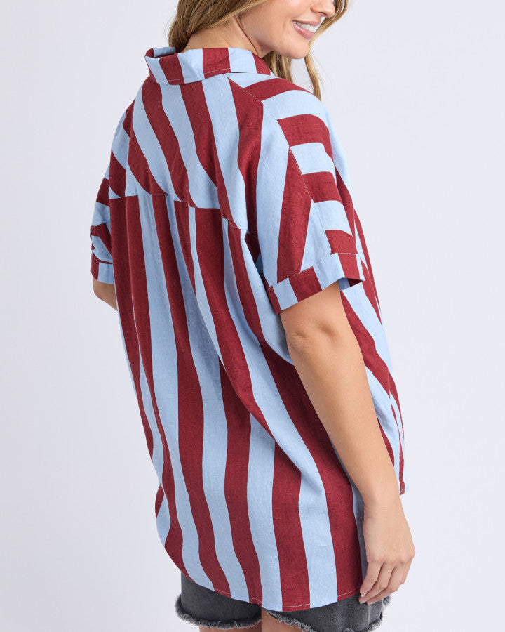 Esmarie Blue and Red Stripe Linen Shirt | Gretel Lane