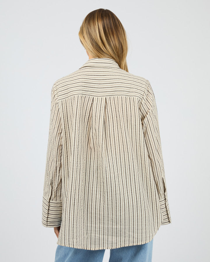 All About Eve Eva Seersucker Brown Stripe Shirt | Women's Clothing | Gretel Lane