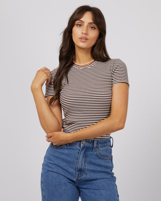 Eve Rib Stripe Tee (Brown)