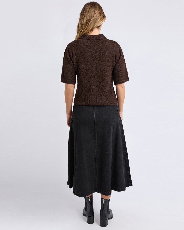 Foxwood Women's Brown Knit Fernie Button Front Tee | Gretel Lane