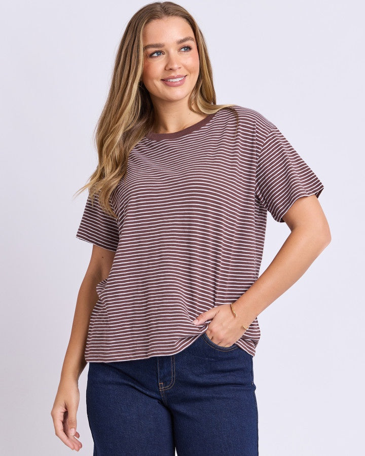 Foxwood Hutch Stripe Cotton Tee Chocolate/White | Women's Clothing | Gretel Lane