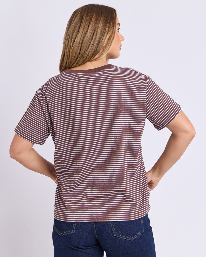 Foxwood Hutch Stripe Cotton Tee Chocolate/White | Women's Clothing | Gretel Lane