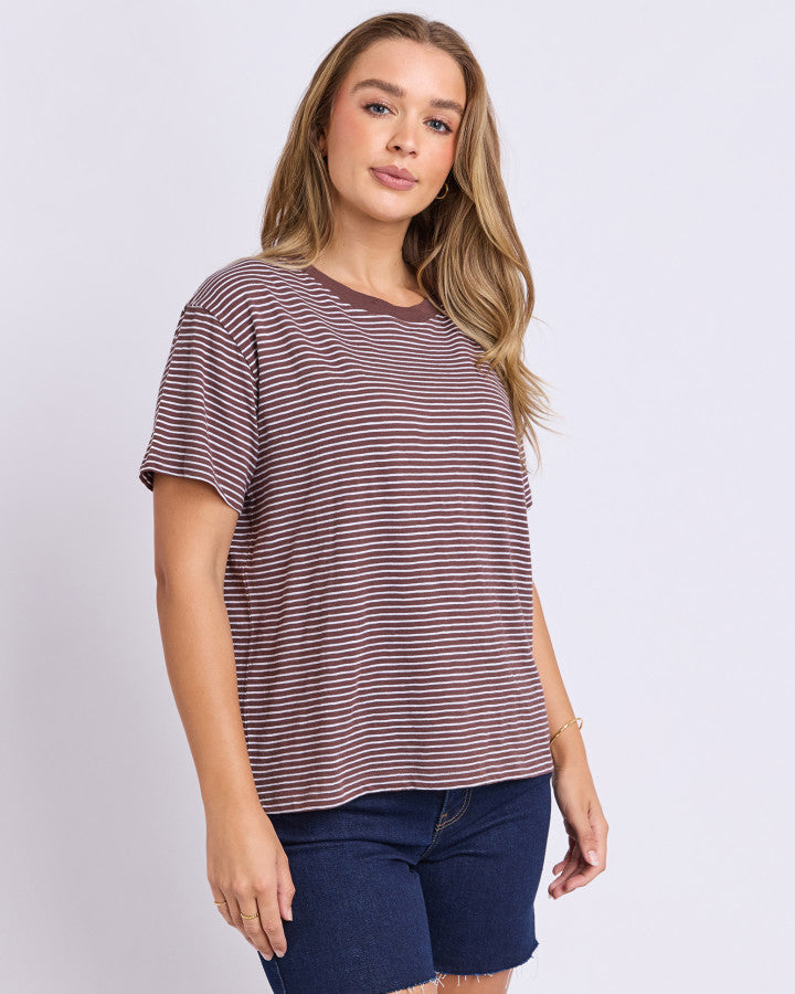 Foxwood Hutch Stripe Cotton Tee Chocolate/White | Women's Clothing | Gretel Lane
