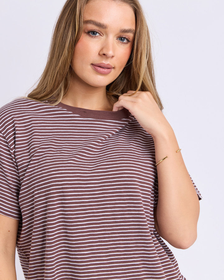 Foxwood Hutch Stripe Cotton Tee Chocolate/White | Women's Clothing | Gretel Lane