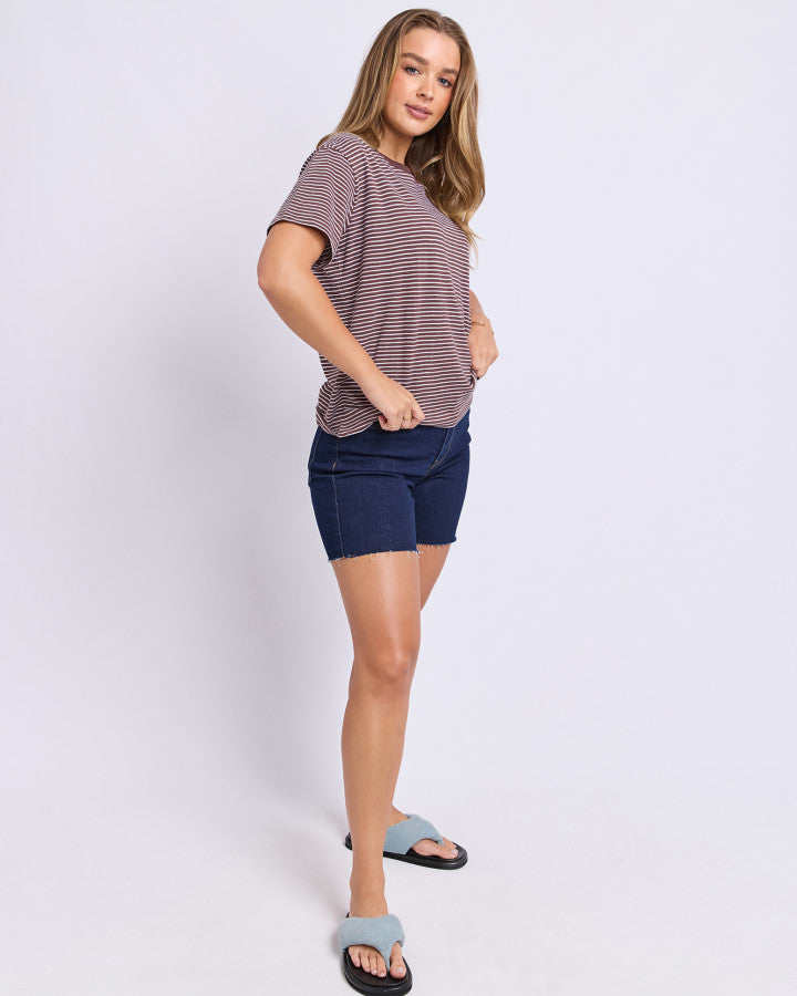 Foxwood Hutch Stripe Cotton Tee Chocolate/White | Women's Clothing | Gretel Lane
