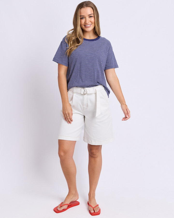 Foxwood Hutch Stripe Cotton Tee Navy and White | Women's T-shirt | Gretel Lane