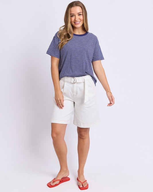 Foxwood Hutch Stripe Cotton Tee Navy and White | Women's T-shirt | Gretel Lane