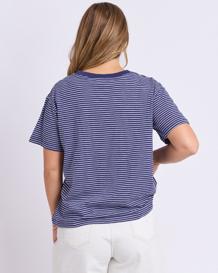 Foxwood Hutch Stripe Cotton Tee Navy and White | Women's T-shirt | Gretel Lane