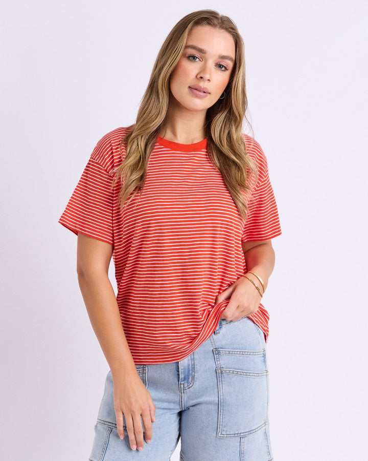 Foxwood Hutch Stripe Cotton Tee Grenadine/White Stripe | Women's Clothing | Gretel Lane