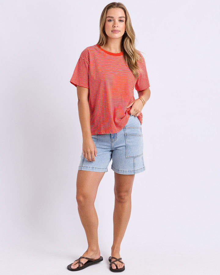 Foxwood Hutch Stripe Cotton Tee Grenadine/White Stripe | Women's Clothing | Gretel Lane