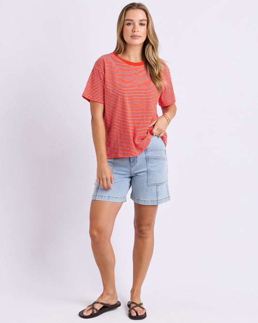 Foxwood Hutch Stripe Cotton Tee Grenadine/White Stripe | Women's Clothing | Gretel Lane