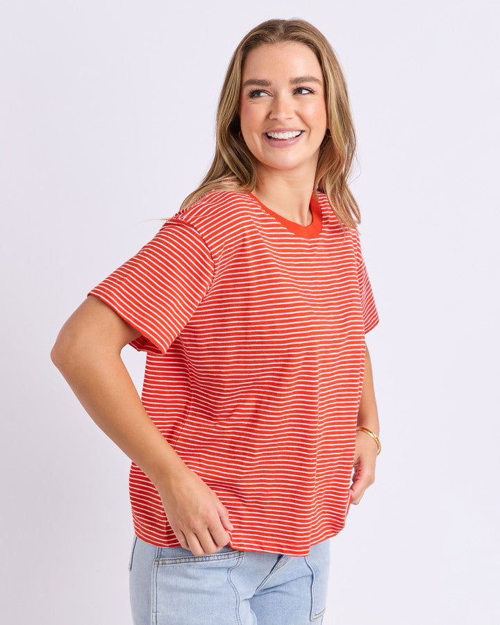Foxwood Hutch Stripe Cotton Tee Grenadine/White Stripe | Women's Clothing | Gretel Lane