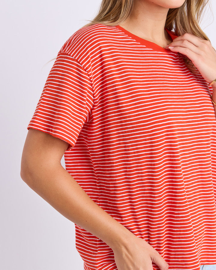 Foxwood Hutch Stripe Cotton Tee Grenadine/White Stripe | Women's Clothing | Gretel Lane
