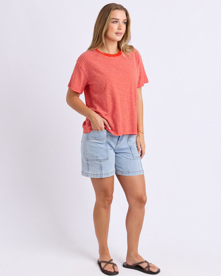 Foxwood Hutch Stripe Cotton Tee Grenadine/White Stripe | Women's Clothing | Gretel Lane