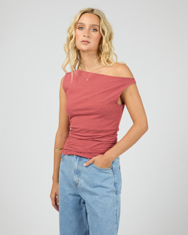 All About Eve Kylie Off Shoulder Stripe Top in Red | Women's Tops | Gretel Lane