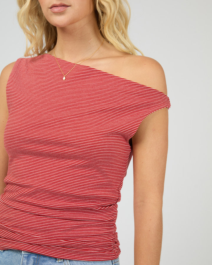 All About Eve Kylie Off Shoulder Stripe Top in Red | Women's Tops | Gretel Lane