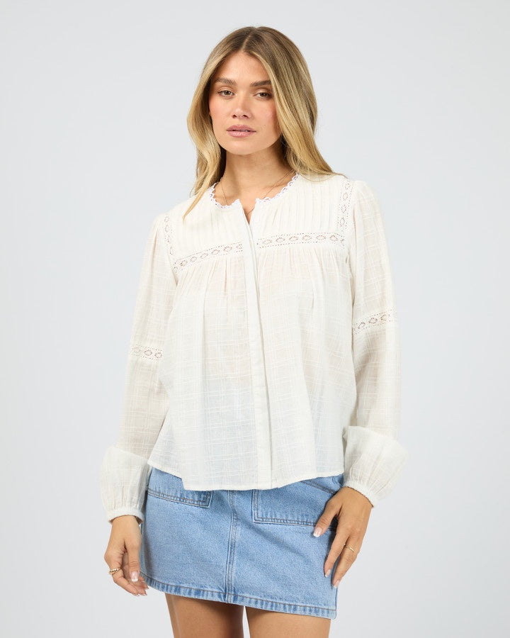 All About Eve Lark Lace Trim Shirt in Vintage White | Women's Clothing | Gretel Lane