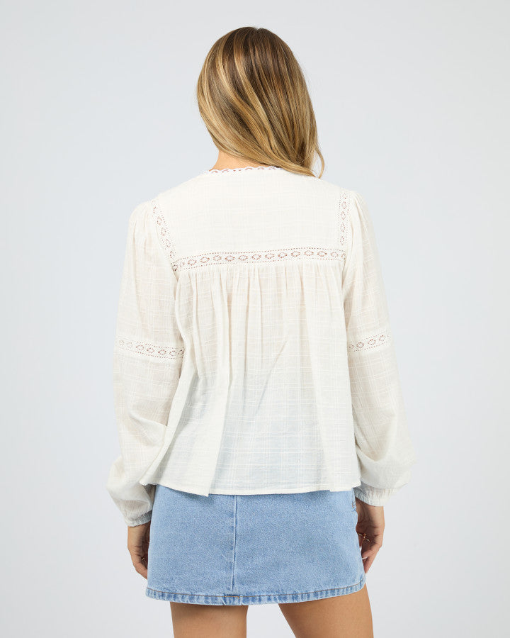 All About Eve Lark Lace Trim Shirt in Vintage White | Women's Clothing | Gretel Lane