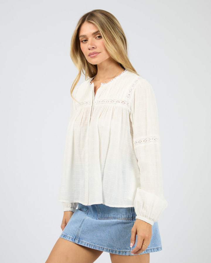 All About Eve Lark Lace Trim Shirt in Vintage White | Women's Clothing | Gretel Lane