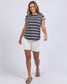 Foxwood Manly Charcoal and White Stripe T-shirt | Gretel Lane