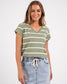 Foxwood Manly Stripe Vee Cotton Tee Sage/White Stripe | Women's T-Shirts | Gretel Lane