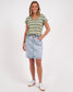 Foxwood Manly Stripe Vee Cotton Tee Sage/White Stripe | Women's T-Shirts | Gretel Lane