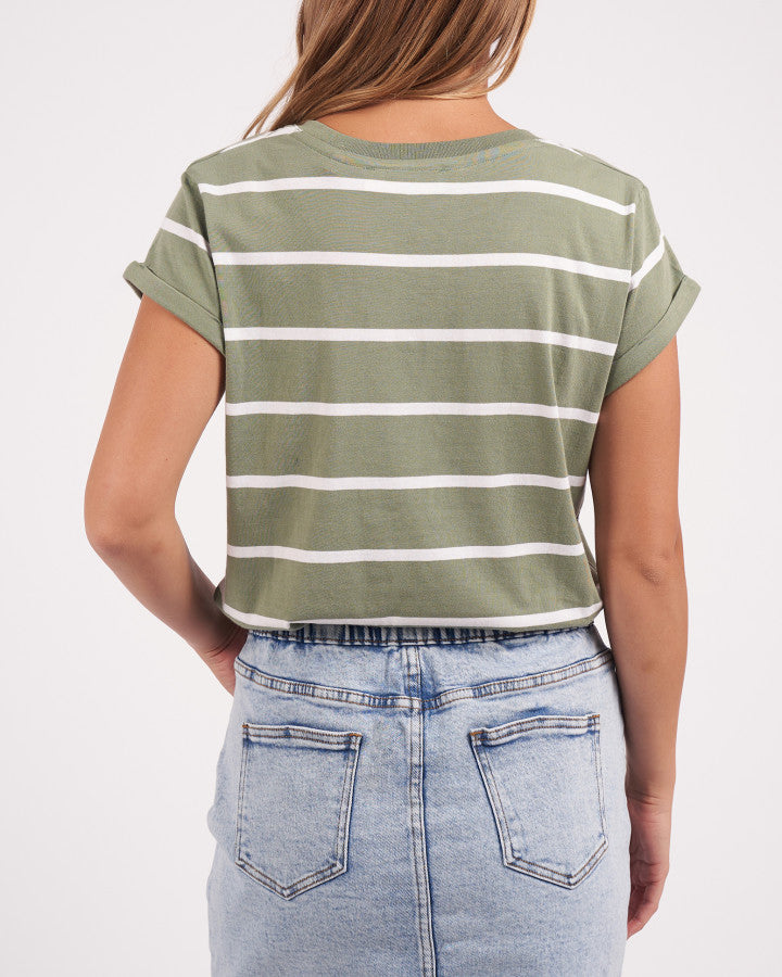 Foxwood Manly Stripe Vee Cotton Tee Sage/White Stripe | Women's T-Shirts | Gretel Lane